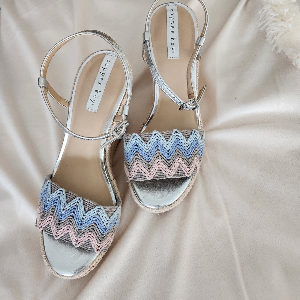 Copper Key Waterlily Ankle Strap Espadrille Platform Wedges -7.5